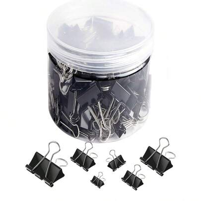 100 piezas de clips para carpeta de tamaños surtidos, extra grande, grande, mediano, pequeño, mini y micro, clips de papel para oficina, hogar y escuela, para cubrir diferentes necesidades - Negro, de vuelta a la escuela, útiles escolares