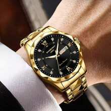 Nuevo reloj de cuarzo para hombre con correa de acero inoxidable, pantalla de semana y fecha, elegante y simple estuche con forma de rombo, reloj deportivo luminoso, casual y resistente al agua multifuncional ideal para cumpleaños, festivales y regalos - Multicolor - Ver 4