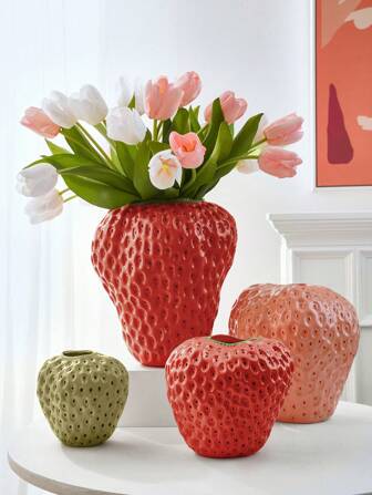 1pc Resin Strawberry Vase Decoration, Handmade Simulation Strawberry Indoor/Outdoor Ornament, Made Of Resin Material, Bohemian Style Home Decor Gifts Birthday Graduation