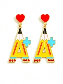 1 par de aretes regalo de día del maestro/graduación/regreso a la escuela de colores brillantes - Dorado - Ver 19