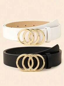 2-Piece Set Of Fashionable Metal Buckle Decoration For Women's Casual And Versatile PU Belt Summer, School Fall, Autumn, Halloween