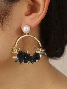 1對女士珍珠花籃耳環，度假和外出時的配戴佳品 - 款式4 - 查看 2