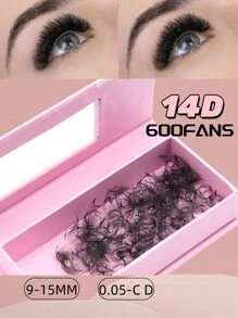 14D Premade Fans Volume Lashes C D Curl 0.05mm Thickness Pointy Base Loose Fan Lashes 600Fans In One Box, 9-15mm Length Acceptable For Eyelash Extensions - Black - View 2