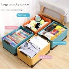 1pc Large Capacity Foldable Storage Box - Spacious Organizer For Toys, Clothes, Snacks & Books - Durable Plastic, Perfect For Car & Home, Enhances Bedroom Organization - Multicolor - View 2