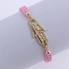 1 pezzo Braccialetto intrecciato con tracolla a manico vuota dipinta a mano in rame placcato in oro 18K incastonati in diamanti a forma di retrò Giuda / Vergine Maria. Unisex. Regalo perfetto per la festa del Papà e per la famiglia e gli amici. Alla moda e unico. - Multicolore - Visualizzare 9