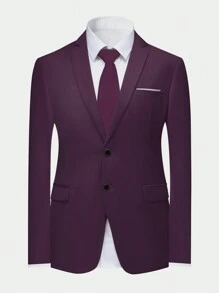 CLOUDSTYLE Men's Spring/Autumn Solid Color Turn-Down Collar Long Sleeve Jacket And Pants Business Travel Suit - Purple - View 4