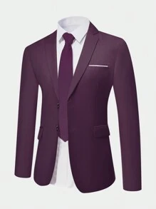 CLOUDSTYLE Men's Spring/Autumn Solid Color Turn-Down Collar Long Sleeve Jacket And Pants Business Travel Suit - Purple - View 3