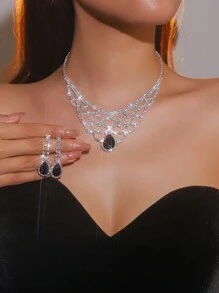 3peças Conjunto de joias Decoração de strass