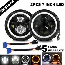 Round LED Headlight Halo, 2PCS 7inch 6000LM LED Headlamp Offroad Light Angle Eyes Compatible With Jep Wrangle(R) TJ JK CJ W/H4 To H13 Adapter Plug And Play