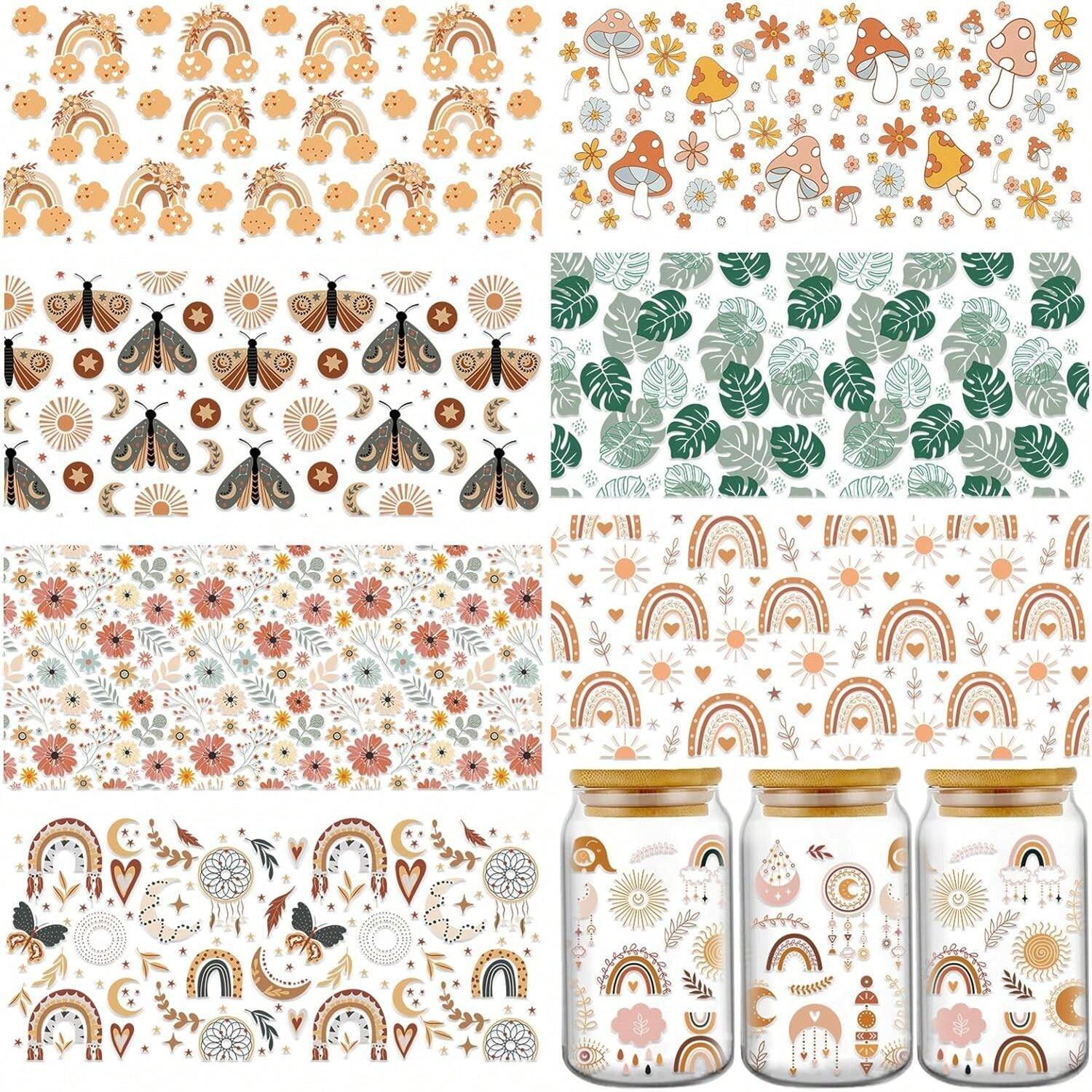 20 Fogli Adesivi UV DTF A Tema Floreale E Libri – Trasferimenti Per Tazze, Impermeabili, 8,9x8,14 Cm, Per Decorazione Fai Da Te Su Vetro, Ceramica, Legno