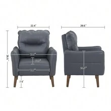Faux Leather Accent Chair Armchair Overstuffed Living Room Chair Upholstered Comfortable Club Chair Fake Pleather Arm Chairs For Bedroom Office Relaxation Seat Chair With Arms Single Sofa - Navy Blue - View 9