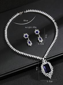 1 juego de 3 piezas de collar y aretes de circonita cúbica de estilo europeo; adecuado para bodas, banquetes y otras ocasiones de alta gama; decoraciones con forma de rectángulo y lágrima para ropa de mujer festiva