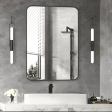CASSILANDO Wall Mirror Bathroom Mirror, 50*71cm Black Rectangular Mirror With Aluminum Alloy Frame, Rounded Corner Hanging Mirror Decor For Entryway, Bedroom, Living Room - Black - View 1