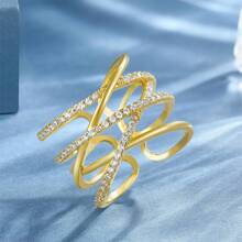 Vàng Tuyên Bố Cho Nữ, Nhẫn Nữ Mạ Vàng 14K Mở Vòng Hầu Tước Đính Đá Cubic Zirconia Có Thể Điều Chỉnh Cho Nữ Teen Girls - Vàng - Xem 7