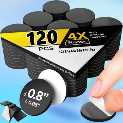 磁点 - 自粘磁铁（0.8 英寸 X 0.8 英寸）可撕可贴圆形工业柔性粘性磁铁片可替代方块、贴纸、条带和胶带（12/24/48/96/120 片）最佳礼物