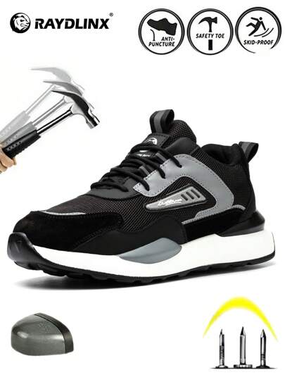RAYDLINX Atmungsaktive Stahlkappe Arbeitsschuhe für Herren, Sommer, Durchstoßschutz, rutschfest, bequem, leicht, geruchshemmend, Schuhe für Baustellen