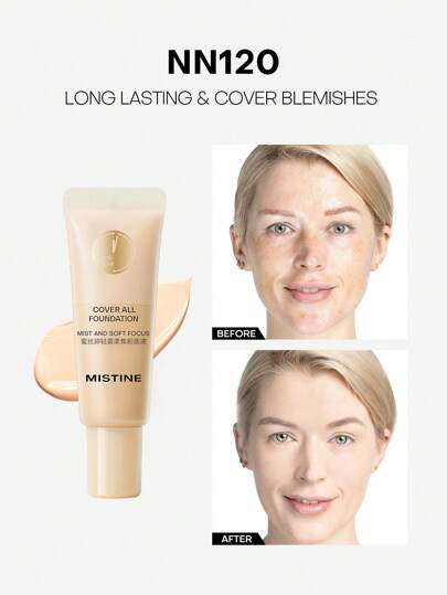 MISTINE Liquid Foundation Makeup 5g Full Coverage Foundation For Oily Skin,24 Hour Oil Control Makeup Foundation,Skin-Caring,Moisturizing Formula,Waterproof Foundation,Matte Finish, 1 Pack