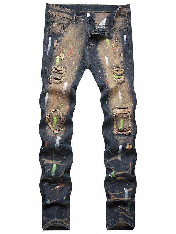Men's Washed Non-Stretch Denim Jeans With Zipper