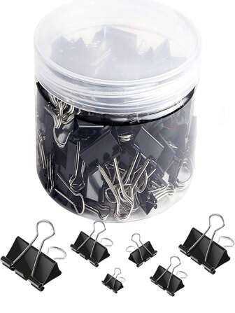 100 st pärmklämmor i blandade storlekar, X Large, Large, Medium, Small, Mini och Micro, pärmklämmor, pappersklämmar för kontor, hemundervisning, för att möta dina olika behov - svarta, tillbaka till skolan, tillbaka till skolan, skolmaterial