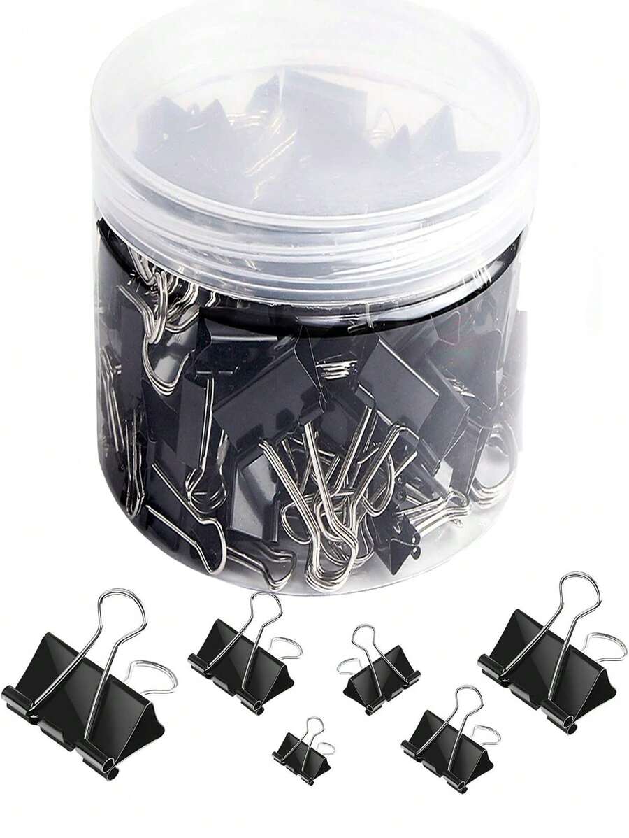 100 piezas de clips para carpeta de tamaños surtidos, extra grande, grande, mediano, pequeño, mini y micro, clips de papel para oficina, hogar y escuela, para cubrir diferentes necesidades - Negro, de vuelta a la escuela, útiles escolares