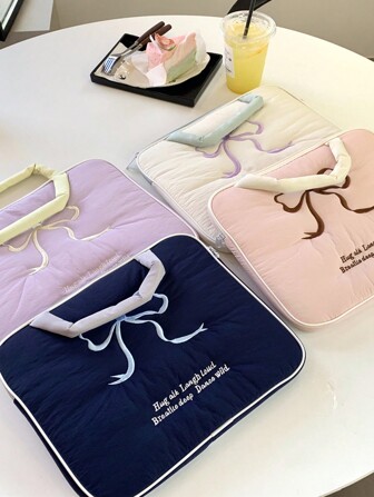 1入組可愛甜美刺繡蝴蝶結IPad平板電腦11/13/15英寸攜帶式筆記本收納袋