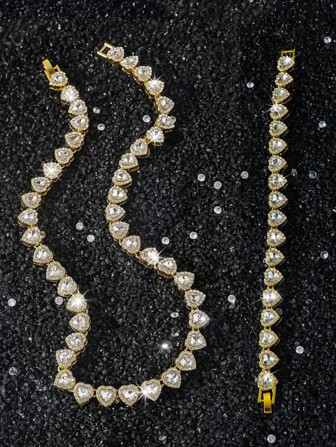 1 Set New Style Men's 10mm Heart-Shaped Mosaic Chain Necklace, European And American Street Hip-Hop Style Heart Necklace, Boyfriend Gift Valentines,Mom,Mother,Mother's Day,Gift