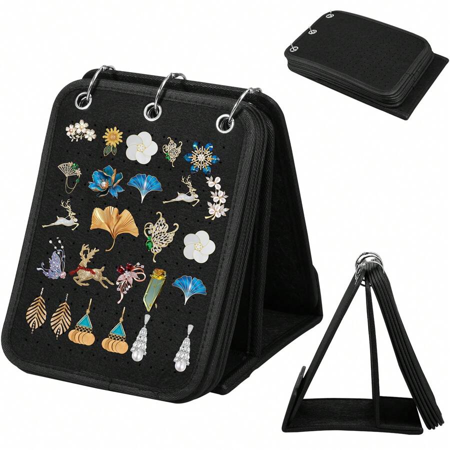 Enamel Pin Display Holder Large Capacity Brooch Pin Organizer Folding Pins Collection Storage Organizer With 3 Binders And 5 Pages Portable Pin Display Binder Stand For Pins Brooch - Black - View 1