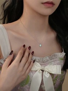 时尚 925 纯银水滴形澳大利亚宝石吊坠项链，不对称设计，百搭女士锁骨链 - 銀色 - 查看 3