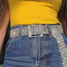 Party 1pc Flashy Glitter & Rhinestone Decor Waist Chain, Diamante Waistband Accessory For Women Halloween Summer, School Fall, Autumn, Halloween