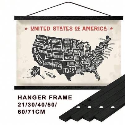 SURELIFE 1pc Black Magnetic Hanging Hook Wooden Frame, Suitable For Posters (Length 21-71cm), Photos (Size 30x40cm, 40x50cm, 40x60cm, 50x70cm), Canvas Paintings, Prints, Maps, Scrolls And Canvas Arts, For Wall Decor