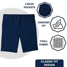 Boys Flat Front Stretchable Twill Chino Uniform Shorts (2-Pack) - 海軍藍 & 黑色 - 查看 3