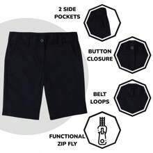 Boys Flat Front Stretchable Twill Chino Uniform Shorts (2-Pack) - 海軍藍 & 黑色 - 查看 2