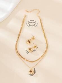 1pc Elegant Geometric Asymmetrical Small Pendant Women's Multi-Layer Necklace And 1 Pair Earrings Jewelry Set - Yellow Gold - View 5