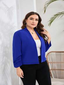 Plus Size Blazer For Women 3/4 Sleeve Open Front Office Cropped Blazer Jacket - 藍色 - 查看 1