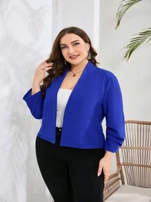 Plus Size Blazer For Women 3/4 Sleeve Open Front Office Cropped Blazer Jacket - 藍色 - 查看 4