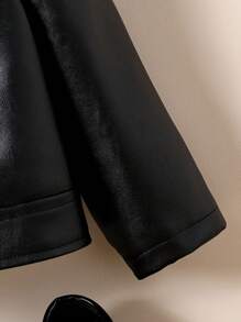 Tween Girl Solid Color Long Sleeve Zip Up Casual Motorcycle Leather Jacket, Spring & Fall