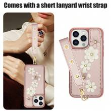 兼容 16 15 14 Plus 13 12 11 Pro Max 兼容三星 Galaxy S25 S24 S23 S22 Ultra Plus A13 A14 A15 A16 A34 A35 A53 A54 A55 A56 S23 FE 立体花朵钱包式手机壳，PU 皮革翻盖防震手机壳带挂绳支架女士钱包手机壳防水防摔防刮 - 玫瑰金 - 查看 6