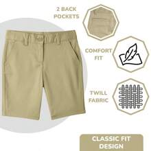 Boys Flat Front Stretchable Twill Chino Uniform Shorts (2-Pack) - 黑色和卡其色 - 查看 3