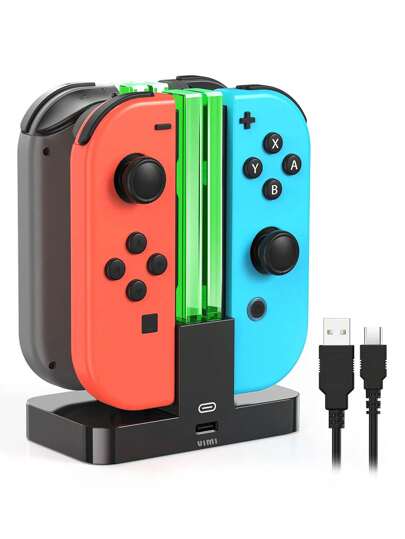Base Cargador Led 4 En 1 Para Controles Joycon De N-Switch
