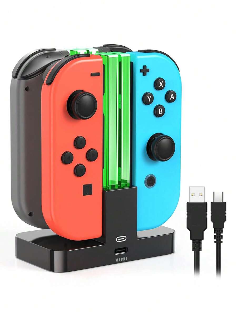 Base Cargador Led 4 En 1 Para Controles Joycon De N-Switch