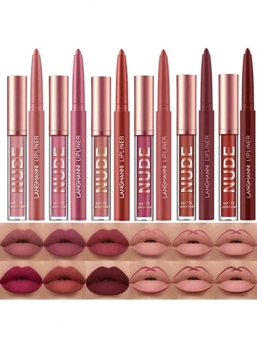 6 件装哑光丝绒裸色液体唇膏和 6 件装唇线笔套装 - 裸色 - 查看 1