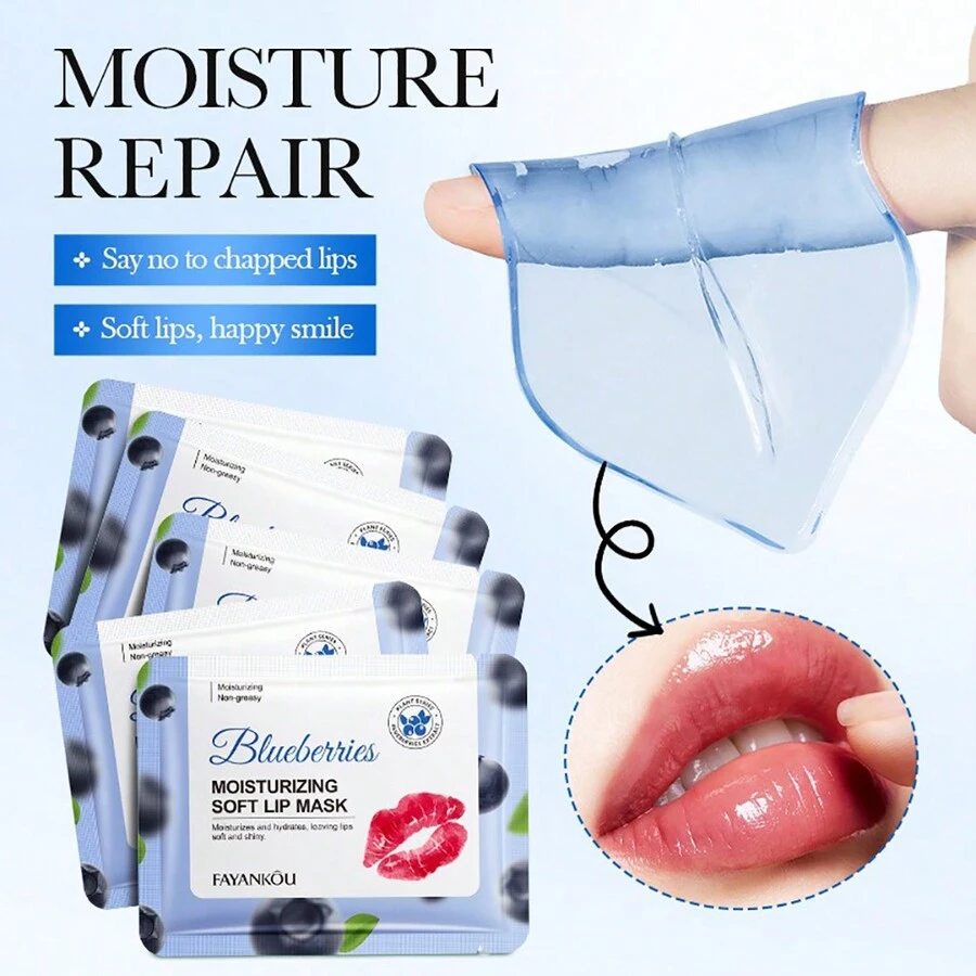 草莓/藍莓潤唇膜，保濕抗皺淡化唇紋5片裝 - 藍色 - 查看 1