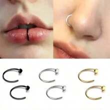 6Pcs Fake Nose Rings For Women Stainless Steel Lip Rings Labret Ring Nostril Hoop Piercing Studs Nose Piercing Jewelry