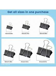 100 piezas de clips para carpeta de tamaños surtidos, extra grande, grande, mediano, pequeño, mini y micro, clips de papel para oficina, hogar y escuela, para cubrir diferentes necesidades - Negro, de vuelta a la escuela, útiles escolares