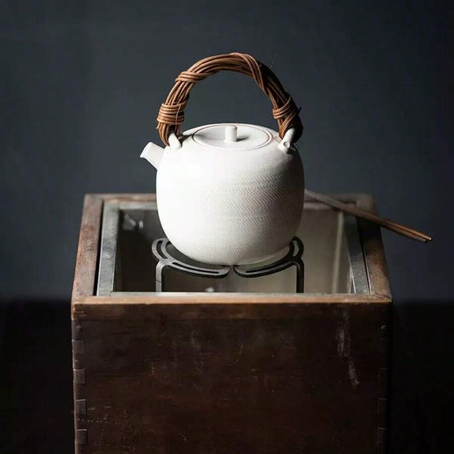 1 件铁制茶壶三脚架，带简易木制炉架，适用于室内和室外烧水，酒精灯架用于茶道火盆炉铁壶，是户外爱好者和茶爱好者的完美礼物 - 深灰色 - 查看 1