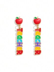 1 par de aretes regalo de día del maestro/graduación/regreso a la escuela de colores brillantes - Dorado - Ver 15