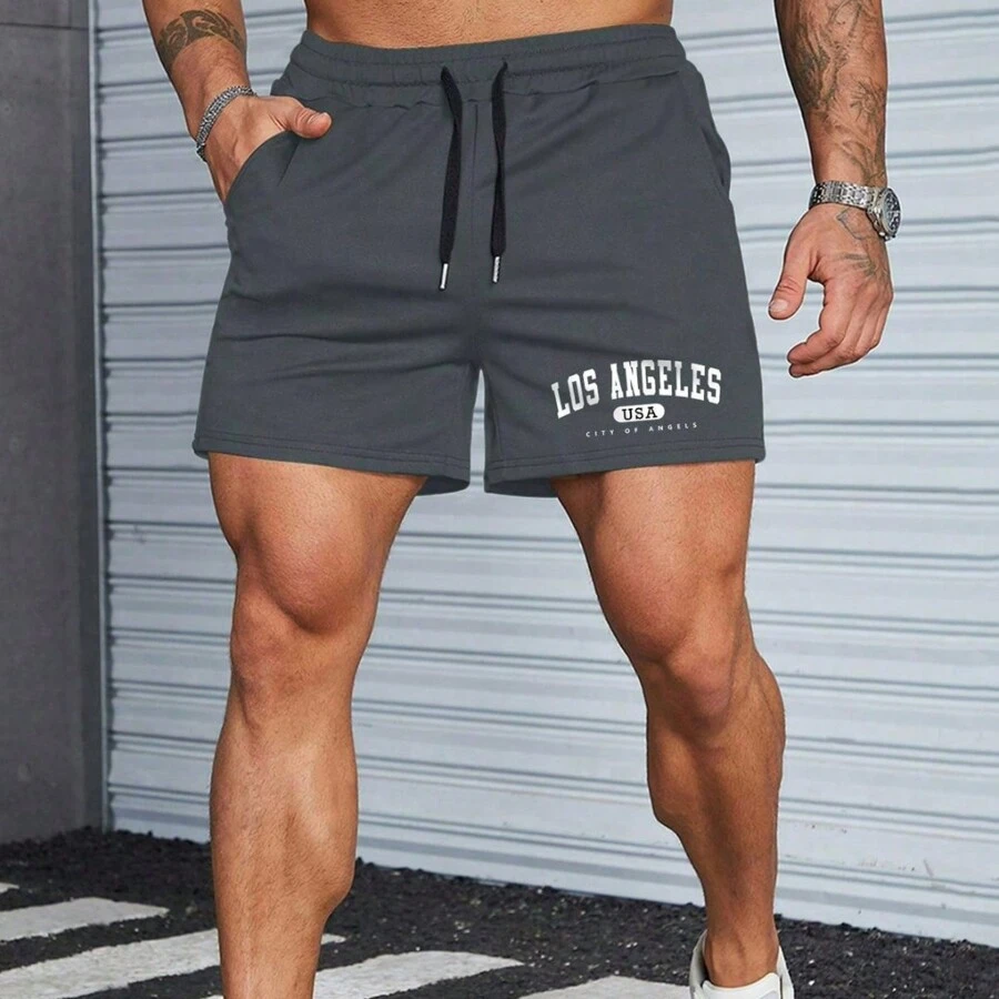 Men's Sporsity Sweatpants Gym Shorts Sport Fitness Casual Printed Los Angeles Super Promotion - 深灰色 - 查看 1