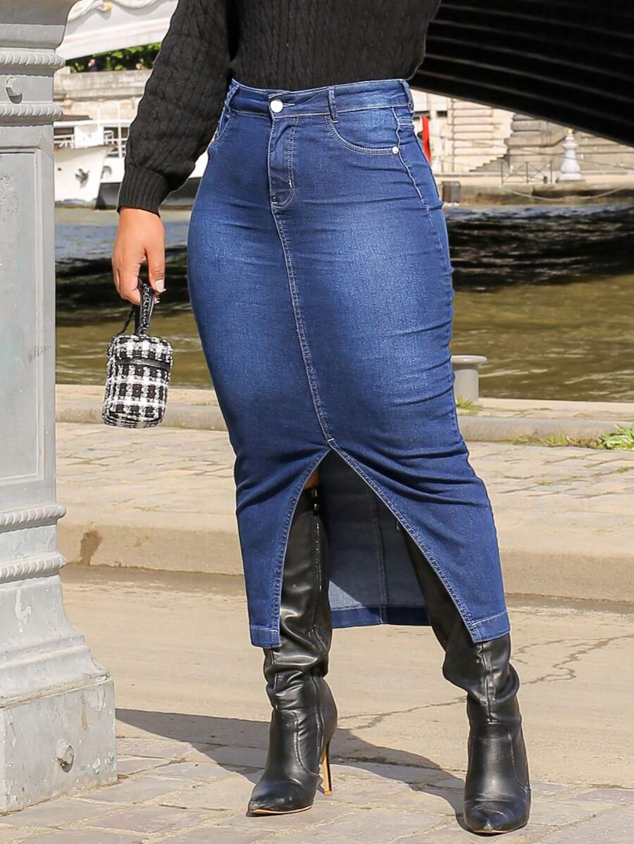 Women Denim Skirts - Medium Wash - View 1