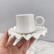 1 Set 2pcs Electroplate Gold/Silver/White Ceramic Coffee Mug & Saucer, 90ml Capacity Back To School - Multicolor - View 14
