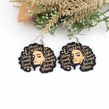 1對木質黑色激光雕刻QUEEN非洲女性耳環，波西米亞復古風格，帶有圖案 - 非洲女人 - 查看 9